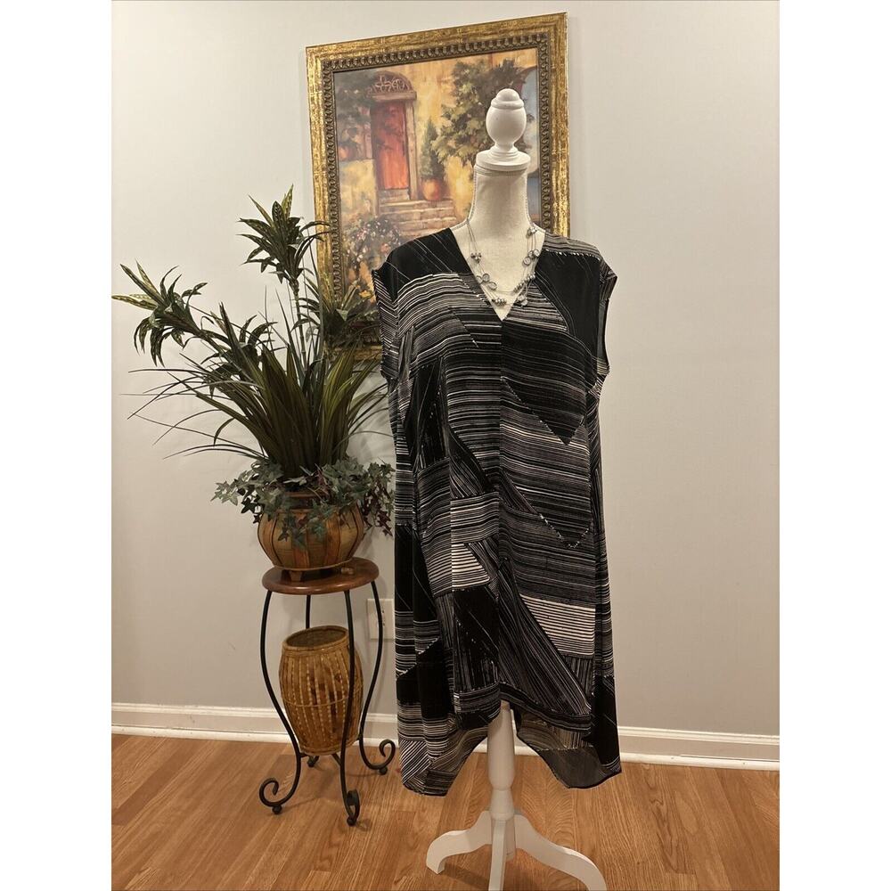 RACHEL ROY Women L Black And White V-Neck High And Low Sheath Dress Sleeveless